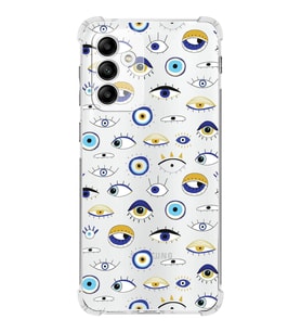 PrintiFy Samsung Galaxy M13 Uyumlu Nazar Boncuğu 2 Baskılı Şeffaf Köşe Korumalı Antişok Kılıf