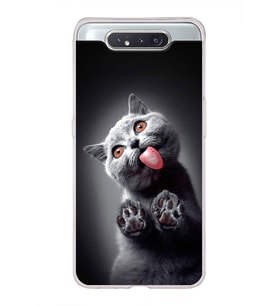 PrintiFy Samsung Galaxy A80 ile Uyumlu 1mm Slim Fit Kedi 2 050c Baskılı Şeffaf  Kılıf