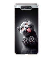 PrintiFy Samsung Galaxy A80 ile Uyumlu 1mm Slim Fit Kedi 2 050c Baskılı Şeffaf  Kılıf