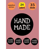 24 Adet - Siyah Handmade Sticker -Paketleme Sticker - Teşekkür Etiketi- Yuvarlak Sticker - (Pembe)
