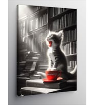 Kanvas Tablo Esneyen Kedi Ve Fincan