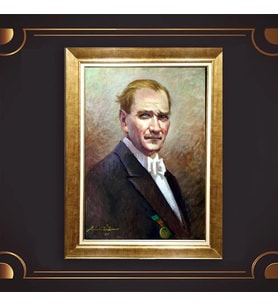 Altın Varaklı Çerçeveli Paspartulu Atatürk Tablo z4703 (Gold)