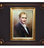 Altın Varaklı Çerçeveli Paspartulu Atatürk Tablo z4703 (Gold)