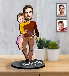 Kişiye Özel Babalar Günü Baba Erkek Çocuk  Karikatürlü İki Katmanlı Ahşap  Biblo Model-2