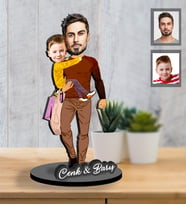 Kişiye Özel Babalar Günü Baba Erkek Çocuk  Karikatürlü İki Katmanlı Ahşap  Biblo Model-2