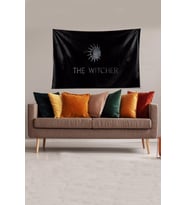 Siyah The Witcher Yazılı Leke Tutmaz Kadife Kumaş Duvar Örtüsü Duvar Halısı Tapestry
