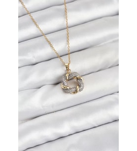 316L Çelik Zincir Gold Renk Zirkon Taşlı Sarmal Model Kadın Kolye - TJ-BKO10612