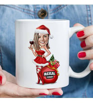 Kişiye Özel Noel Kızı Karikatürlü Kupa Bardak