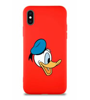 Apple iPhone XS Soft Premier Kapak Donald Duck-F Tasarımlı Silikon Kılıf - Kırmızı (Şeffaf)