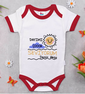 BK Kids Kişiye Özel Dayımı Çok Seviyorum Tasarımlı Kırmızı Bebek Body Zıbın-1