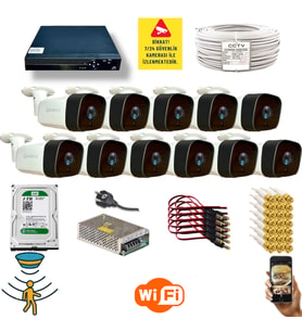 Qromax 11 Kamerali Set - Hareket Algilayan Gece Görüşlü 36 Ir Led 5mp Sony Lensli 1080p Full Hd Metal Kasa Güvenlik Kamerasi Seti 5236