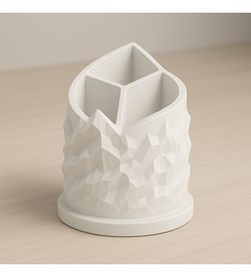 Spiral Dağ Temalı 3 Bölmeli Kalemlik  Çap: 11 cm Yükseklik: 13 cm  Kalem Kutusu  3D Baskı Tasarım  Yüksek Kaliteli Pla Hammadde (Beyaz)