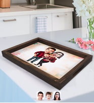 BK Gift Kişiye Özel Aile Karikatürlü Doğal Ahşap Tepsi-2