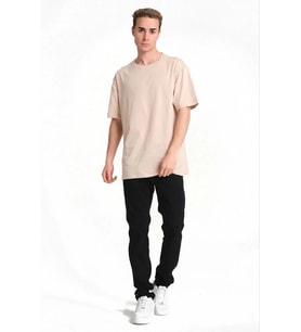 Erkek Düz Penye Tişört Bisiklet Yaka Kısa Kol Regular Fit T-Shirt - Bej