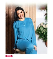 Sude Kadın Bambu İnterlok Büyük Beden Uzun Kol Yakası Düğmeli Pijama Takımı A939/15 - 1 Adet (Mavi)