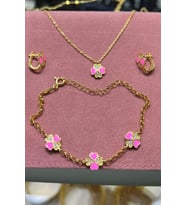 Gümüş çocuk yonca model küpe kolye ve bileklik takım (Sarı)