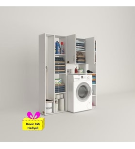 Kenzlife çamaşır makinesi dolabı veronikamega byz 180*156*20 banyo arkalıksız raflı + tekli duvar rafı hediyeli (Karışık)