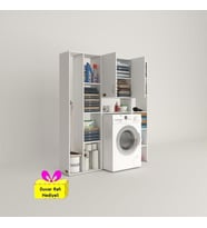 Kenzlife çamaşır makinesi dolabı veronikamega byz 180*156*20 banyo arkalıksız raflı + tekli duvar rafı hediyeli (Karışık)