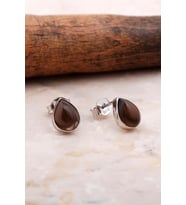 Doğal Smoky Taşlı Damla Mini Rodyumlu Gümüş Küpe 5823