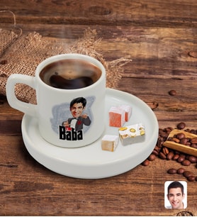 BK Gift Kişiye Özel Sunum Tabaklı Baba Godfather Karikatürlü Türk Kahvesi Fincanı Model 7