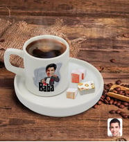 BK Gift Kişiye Özel Sunum Tabaklı Baba Godfather Karikatürlü Türk Kahvesi Fincanı Model 7