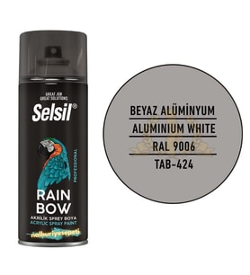 Selsil Rainbow Akrilik Sprey Boya BEYAZ ALÜMİNYUM 400 ml. - RAL9006