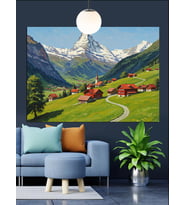 Dağ Manzarası ve Yeşil Vadi (Matterhorn/Alpler) Dekoratif Kanvas - Mdf Ahşap Tablo