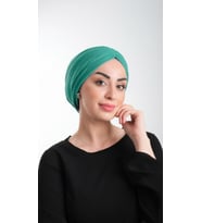 Petrol Yeşili Pratik Hazır Geçmeli Tesettür Bone Fukuro Simli Büzgülü 2116_19