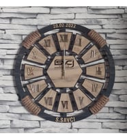 Kişiye Özel Dekoratif Ahşap Duvar Saati 50 cm
