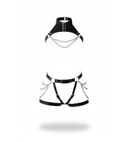 pilelistore Siyah Jartiyer Harness Zincir Detaylı Deri İkili Takım - Brf1369 (Haki)