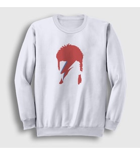 Presmono Unisex Beyaz Lightning Yıldırım David Bowie Sweatshirt 302011tt