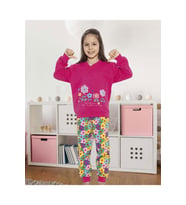 Kız Çocuk Interlok Pembe Çiçekli Pijama Takımı