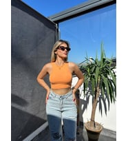  Kadın Halter Yaka Turuncu Crop/Bluz