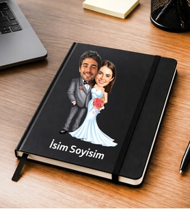 Kişiye Özel Karikatürlü Defter Sevgiliye Özel İsimli Çift Defteri Düğün Nişan Yıldönümü Hediyesi Fotoğraflı, İsimli, Romantik Sevgili ve Eş Hediyesi