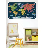 Eğitici Dünya Haritası Dünya Atlası Çocuk Ve Bebek Odası Duvar Sticker -60x105-3810