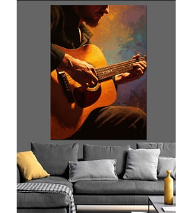 Gitar Çalan Sanatçı Portresi Dekoratif Kanvas - Mdf Ahşap Tablo