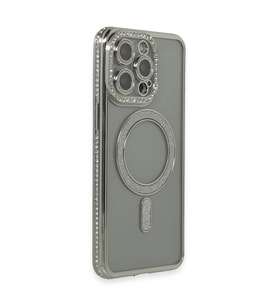 Apple İphone 15 Pro Kılıf Joke Simli Magneticsafe Kılıf - Gri
