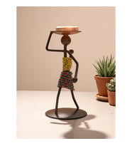Retro Afrika Temalı Demir Mumluk / Şamdan Tutucu - Masaüstü Dekor (Yükseklik 13 cm)