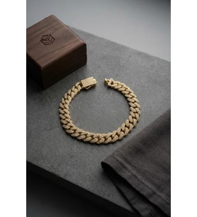 Cuban Zincir Model Zirkon Taşlı Gold Renk Erkek Bileklik