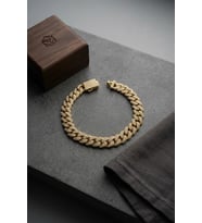 Cuban Zincir Model Zirkon Taşlı Gold Renk Erkek Bileklik