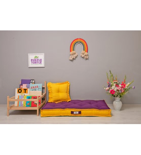 %100 Organik Yatak, Fransız Tarzı El Yapımı Bebek ve Çocuk Yatağı, Dekoratif Minder / Çift Renk Eflatun-Sarı  60x120x15 cm