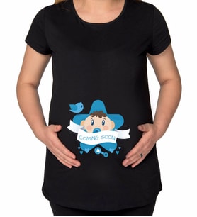 BK Gift Coming Soon Tasarımlı Siyah Hamile Tişört-3