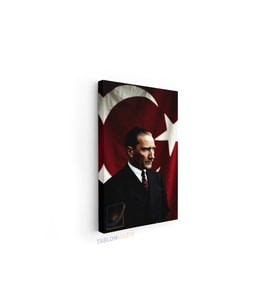 Dikey Kanvas Tablo Salon Duvar Tablosu Atatürk Ve Bayrak Yeni Ev Hediyesi Ofis Tablosu