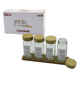 4PCS BAMBU KAPAKLI CAM TUZLUK - BİBERLİK - BAHARATLIK 120ML (4767)
