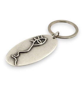 Balık Yaşam Çizim Tasarım Antik Metal Oval Anahtarlık KC203