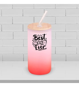 BK Gift İsimli Dad Tasarımlı Kırmızı Renk Pipetli Buzlu Cam Bardak 600ml - 5, Babaya Hediye, Doğum Günü Hediyesi