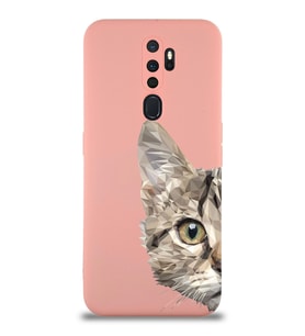 Oppo A5 2020 Uyumlu Lansman Kılıf Catface Tasarımlı İçi Kadife Kapak-Pembe (Şeffaf)