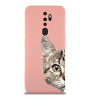 Oppo A5 2020 Uyumlu Lansman Kılıf Catface Tasarımlı İçi Kadife Kapak-Pembe (Şeffaf)