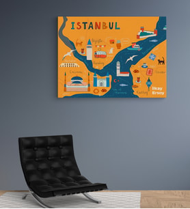 Kişiye Özel İstanbul Haritası  Tasarımlı Yeni İş Hediyesi Kanvas Tablo 30x50 cm