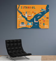 Kişiye Özel İstanbul Haritası  Tasarımlı Yeni İş Hediyesi Kanvas Tablo 30x50 cm